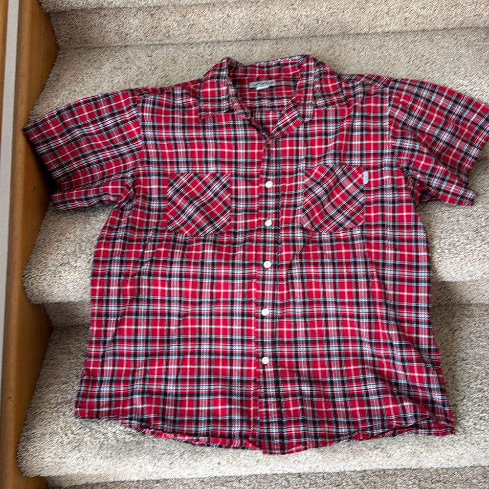 Carhartt Shirt Mens 2XL Red Plaid‎ Short Sleeve Button Down 100% Cotton